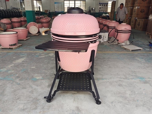 Churrasqueiras Kamado de cerâmica rosa carvão de 22 polegadas para churrasco Alça de bambu