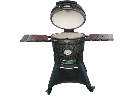 Carvão 22 polegadas Padrão de ponto Cerâmica Kamado Grills com Pedra Pizza Negra